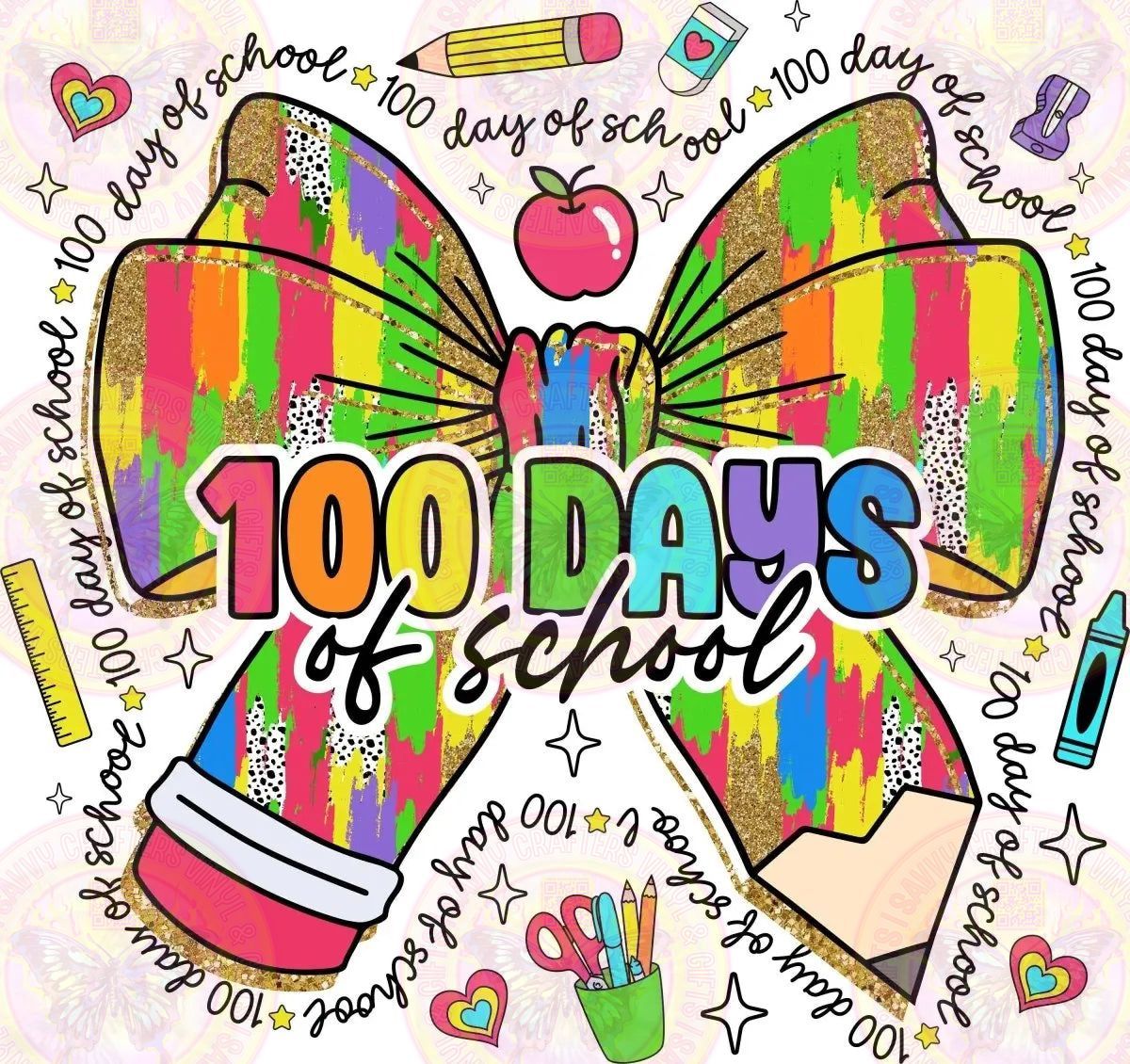 100 Days of School Lifesaver Brush Stroke Bow - Savvy Crafters Vinyl & Gifts