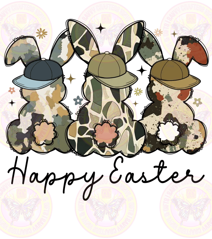 3 Bunnies Boyish Camo happy easter - Savvy Crafters Vinyl & Gifts