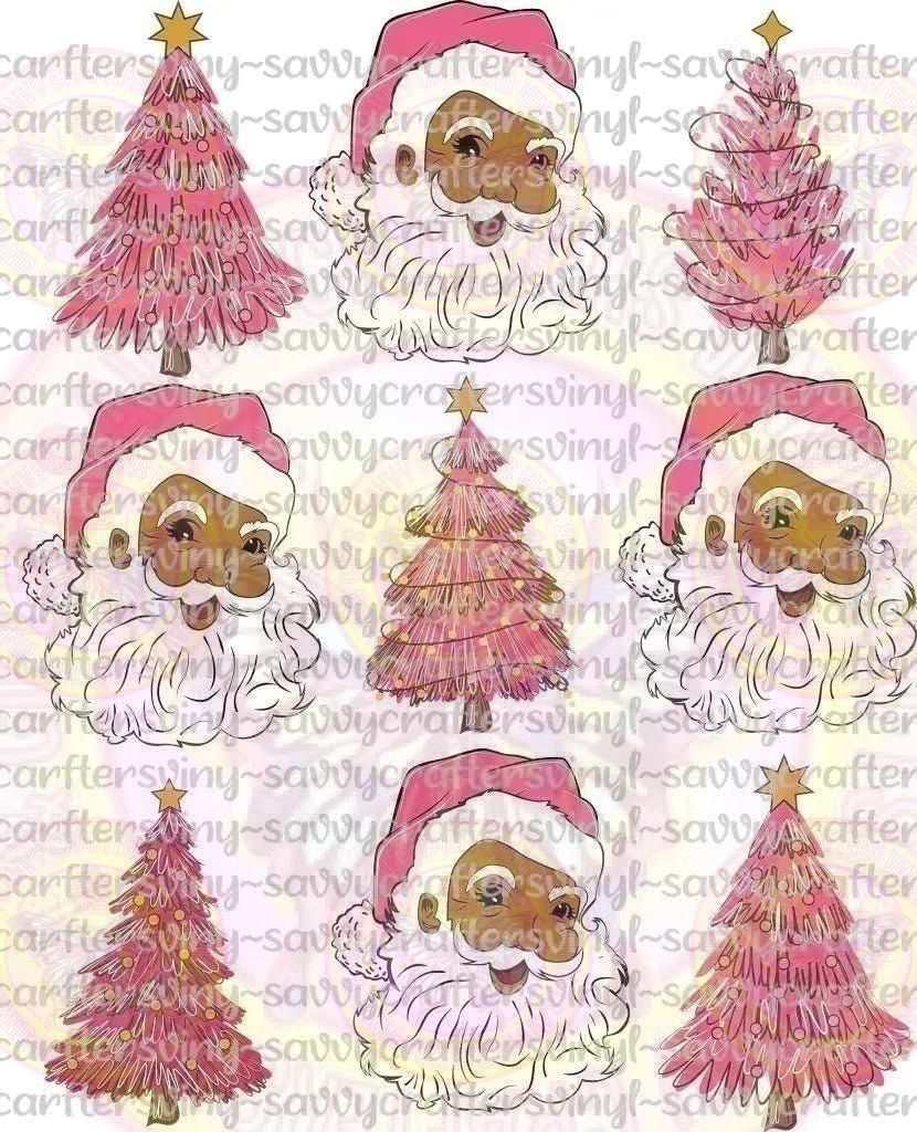 African American Santa And Trees Pink - Savvy Crafters Vinyl & Gifts