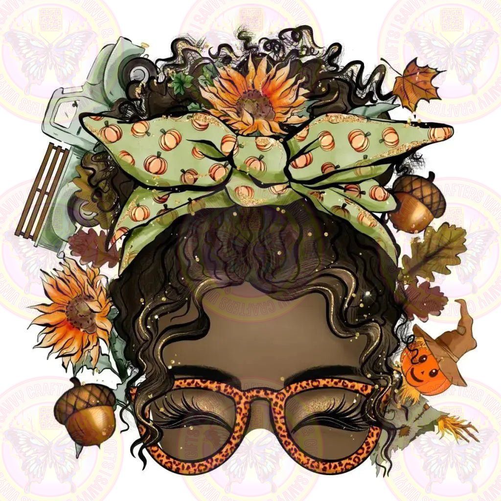 Afro Fall Autumn Messy bun - Savvy Crafters Vinyl & Gifts