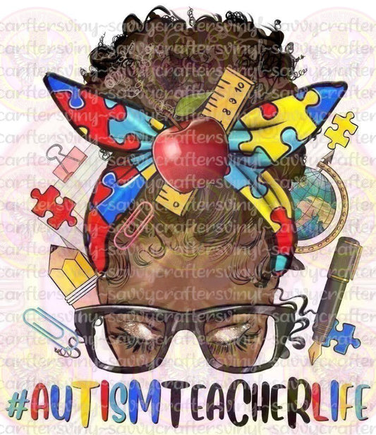 Afro Messy Bun Autism Teacher - Savvy Crafters Vinyl & Gifts