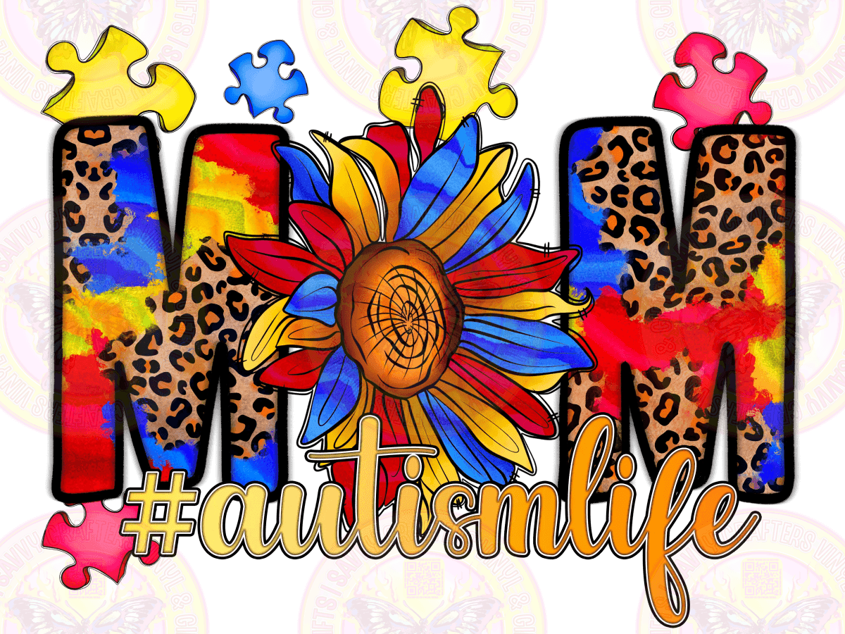 Autism Mom Flower DTF Transfer Ready to Press - Savvy Crafters Vinyl & Gifts