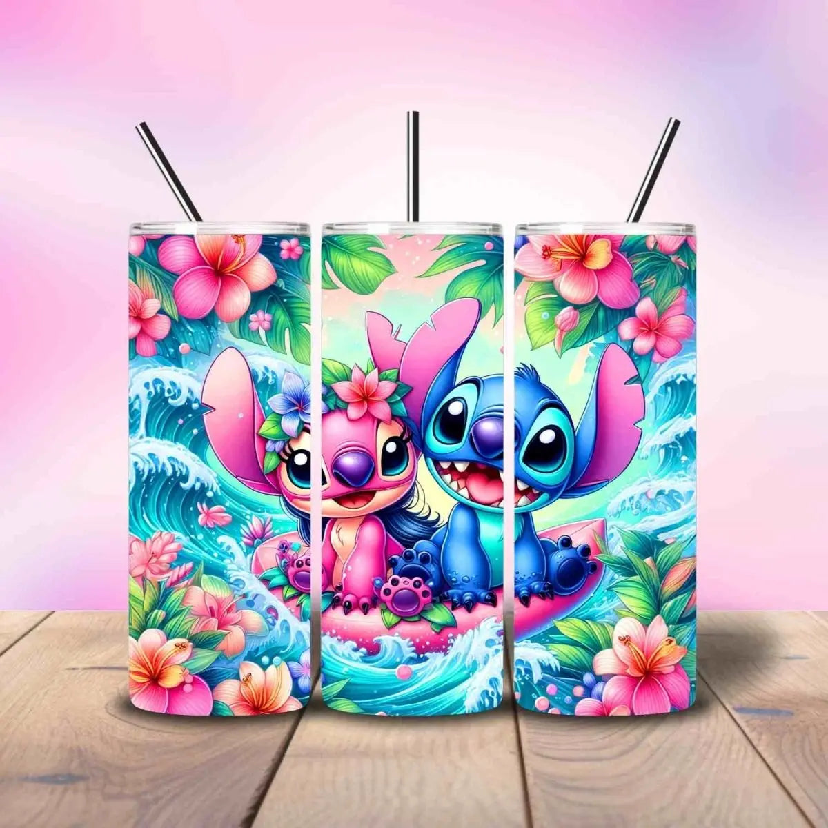 Blue & Pink Alien Inspired Movie Tropical Background - Fully Completed Tumbler Skinny Straight 20/30oz - Savvy Crafters Vinyl & Gifts
