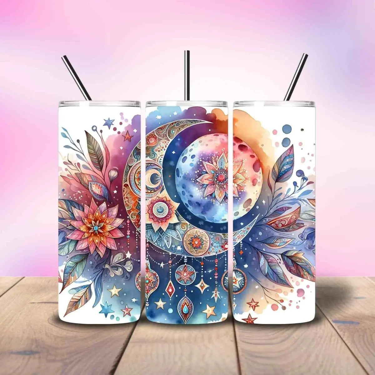 Boho Dreamcatcher Moon Watercolor - Fully Completed Tumbler Skinny Straight 20/30oz - Savvy Crafters Vinyl & Gifts