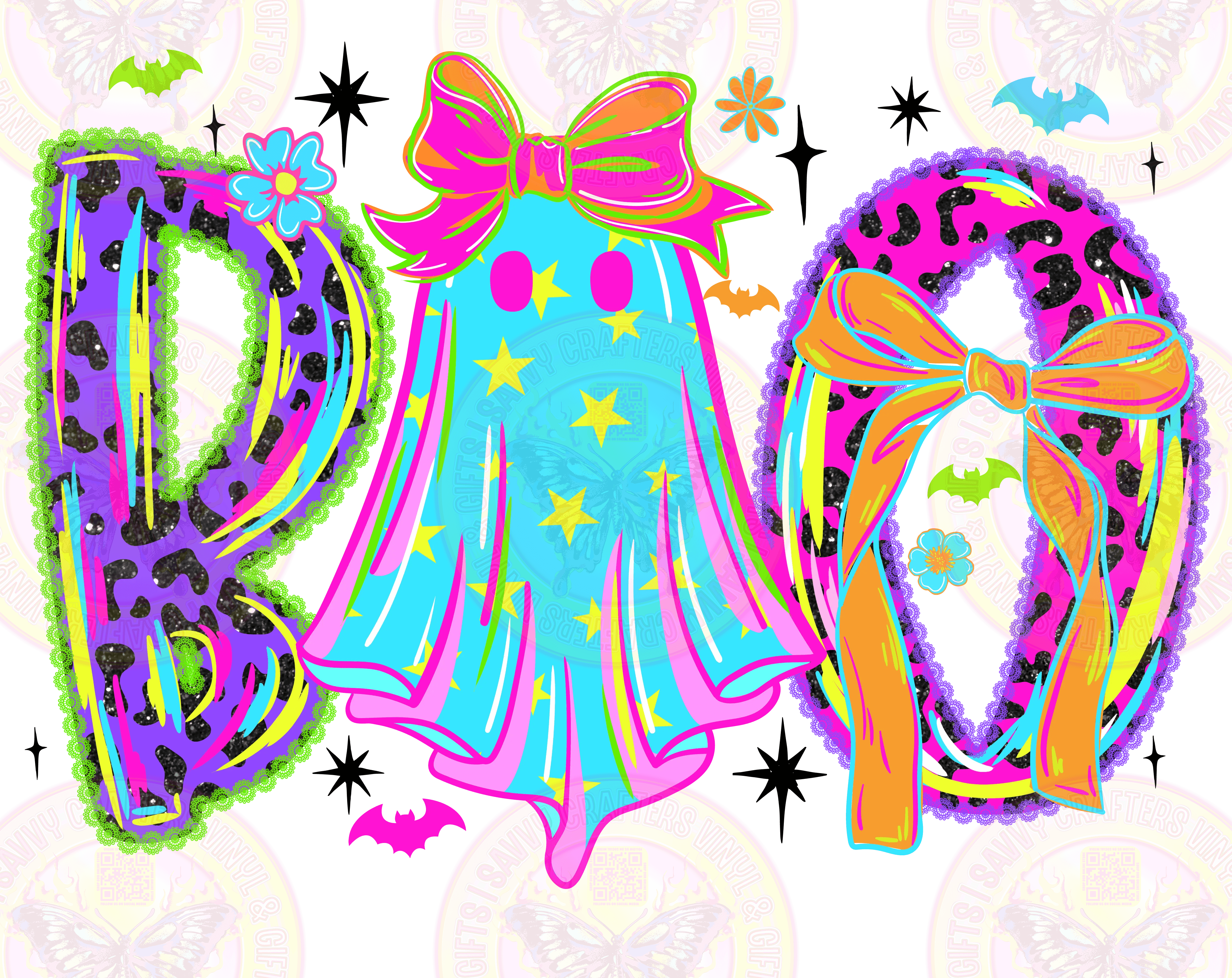 Boo Colorful Crazy Faux Neon Vibrant Doodle - Savvy Crafters Vinyl & Gifts