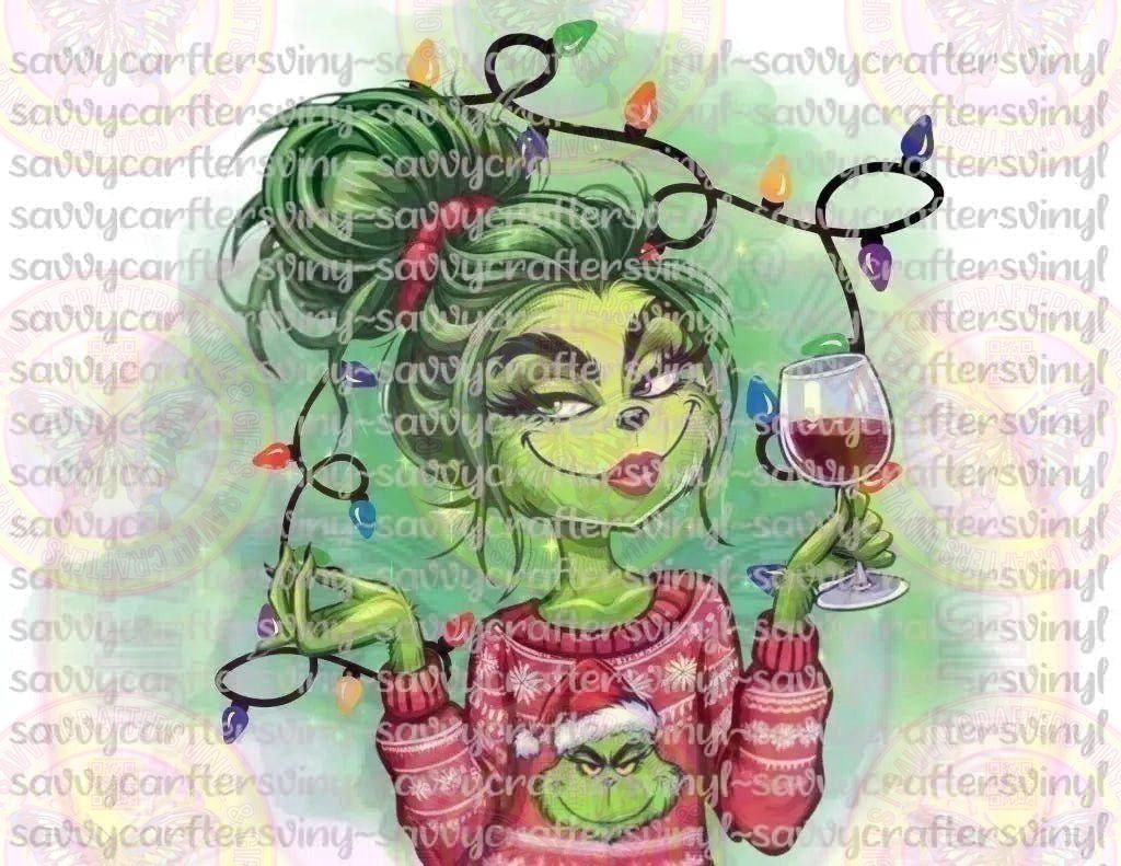 Bougie Girl Grinch Christmas Lights Wine - Savvy Crafters Vinyl & Gifts