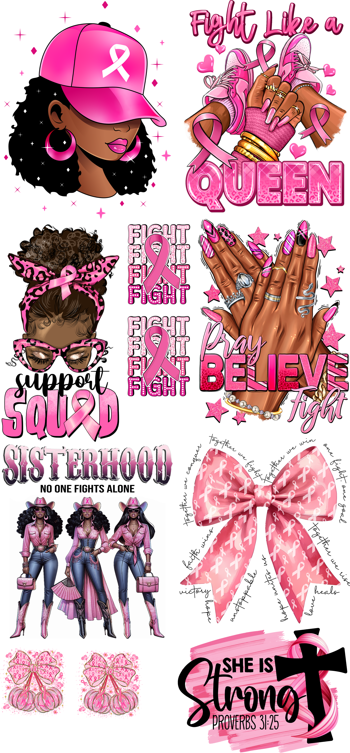 Breast Cancer Black Women Gang Sheet - Savvy Crafters Vinyl & Gifts