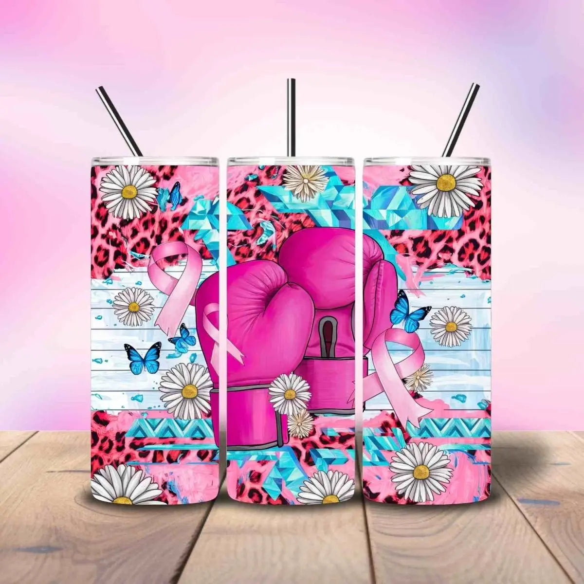 Breast Cancer Warrior Gloves - Fully Completed Tumbler Skinny Straight 20/30oz - Savvy Crafters Vinyl & Gifts