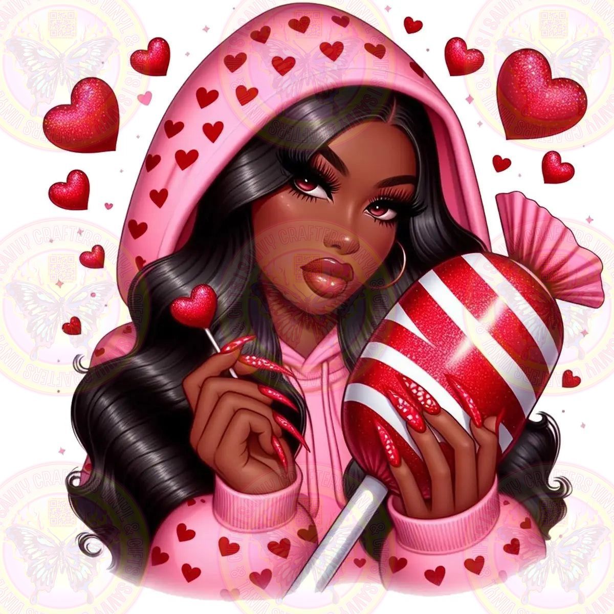 Brown Girl Heart Red & Pink Hoodie Lollipop Valentines - Savvy Crafters Vinyl & Gifts