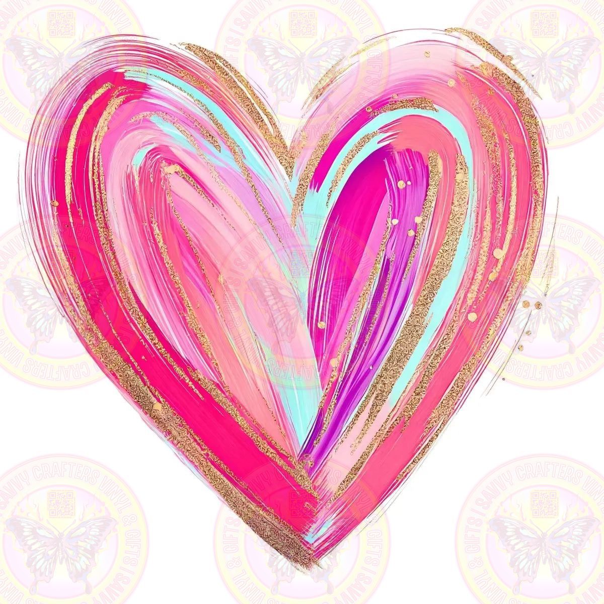Brush Stroke Gold Flakes Valentines Heart - Savvy Crafters Vinyl & Gifts
