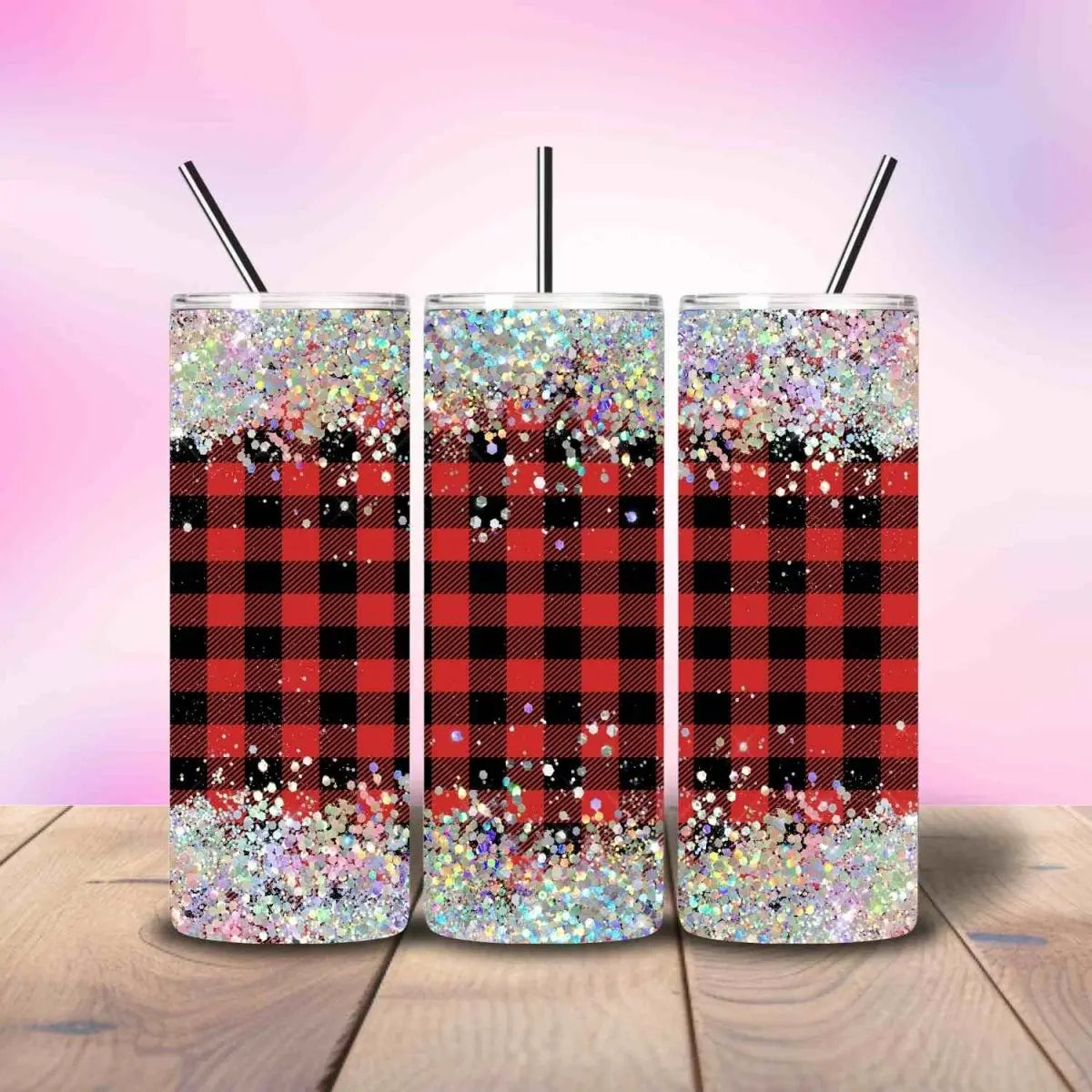 Buffalo Red Plaid Glitter Confetti Christmas - Fully Completed Tumbler Skinny Straight 20/30oz - Savvy Crafters Vinyl & Gifts