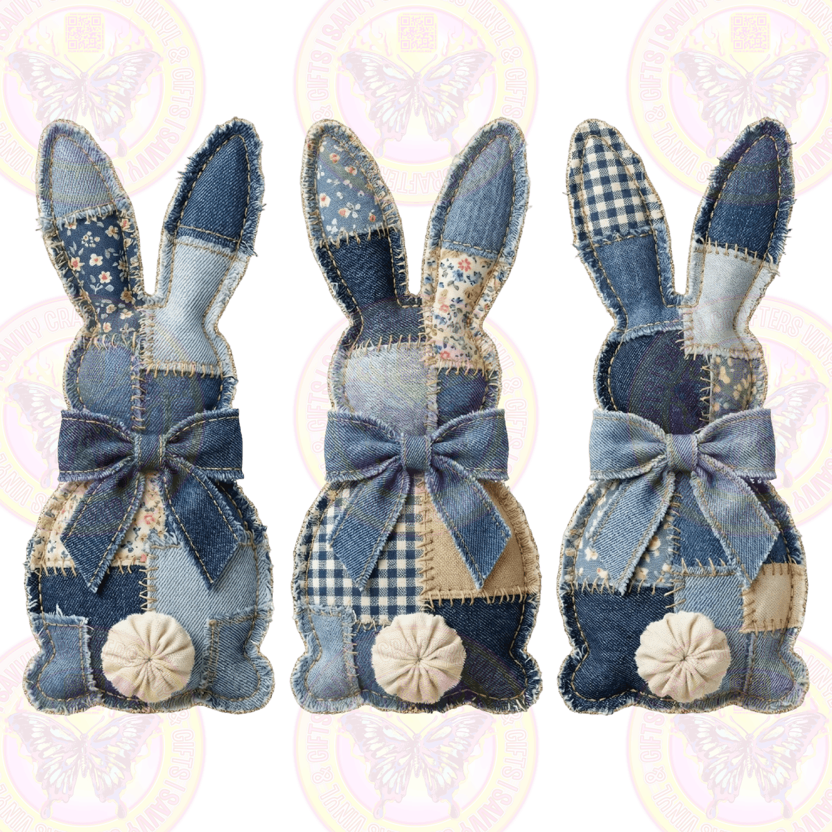 Bunny Blue Jean Patchwork - Savvy Crafters Vinyl & Gifts