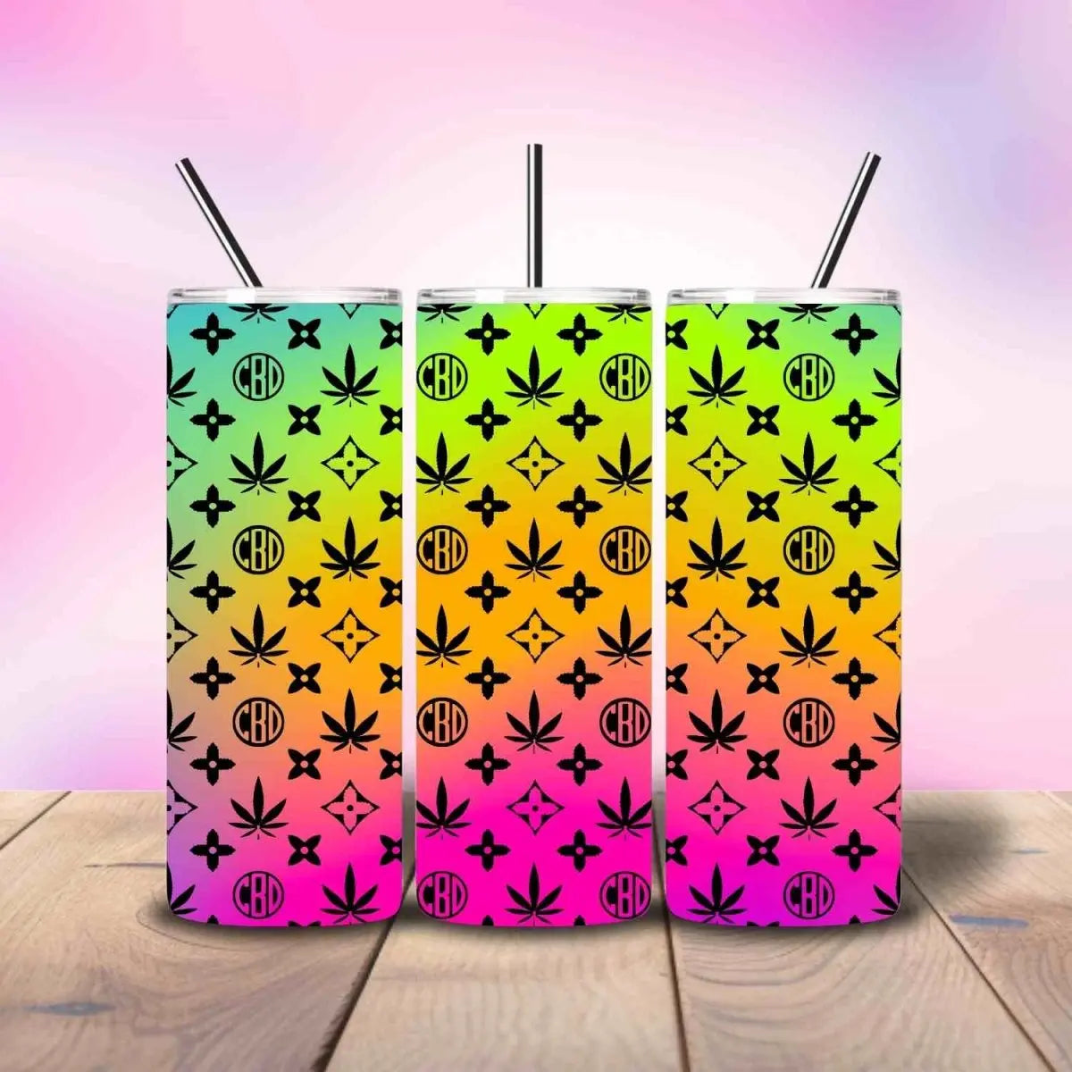 CBD LV Patterned Neon Summery - Fully Completed Tumbler Skinny Straight 20/30oz - Savvy Crafters Vinyl & Gifts