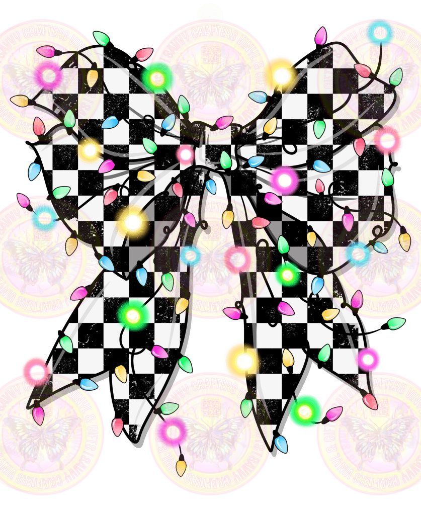 Checker Black White Christmas Bow Lights - Savvy Crafters Vinyl & Gifts