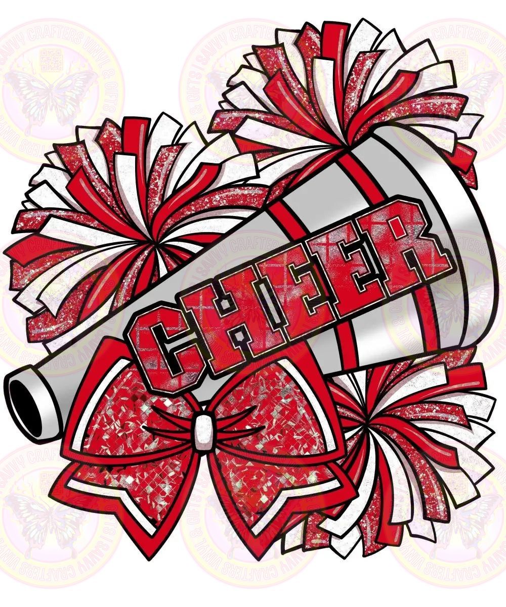 Cheer Megaphone Bow Transfer Red - Savvy Crafters Vinyl & Gifts