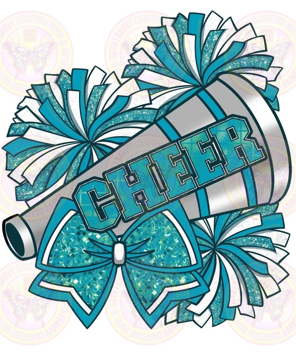 Cheer Megaphone Bow Transfer Teal - Savvy Crafters Vinyl & Gifts