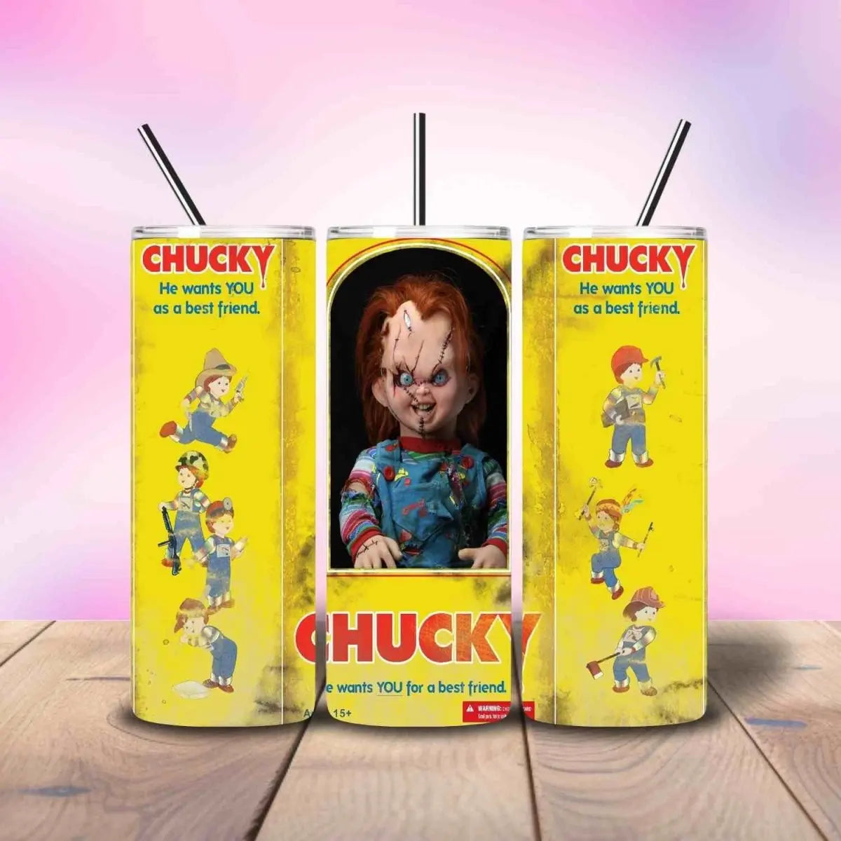 Chucky Inspired Doll Box Yellow Horror - Fully Completed Tumbler Skinny Straight 20/30oz - Savvy Crafters Vinyl & Gifts