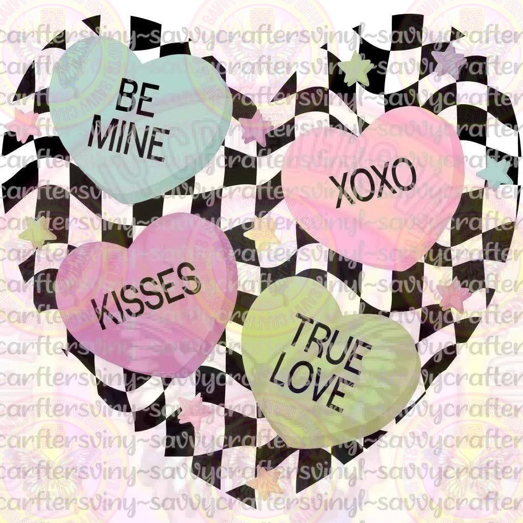 Conversation Hearts on Checkered - Savvy Crafters Vinyl & Gifts