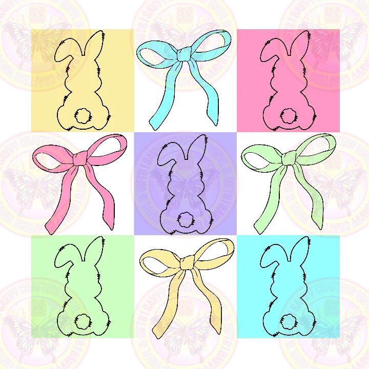 Coquette Bow & Bunny pastel Checkered Easter - Savvy Crafters Vinyl & Gifts