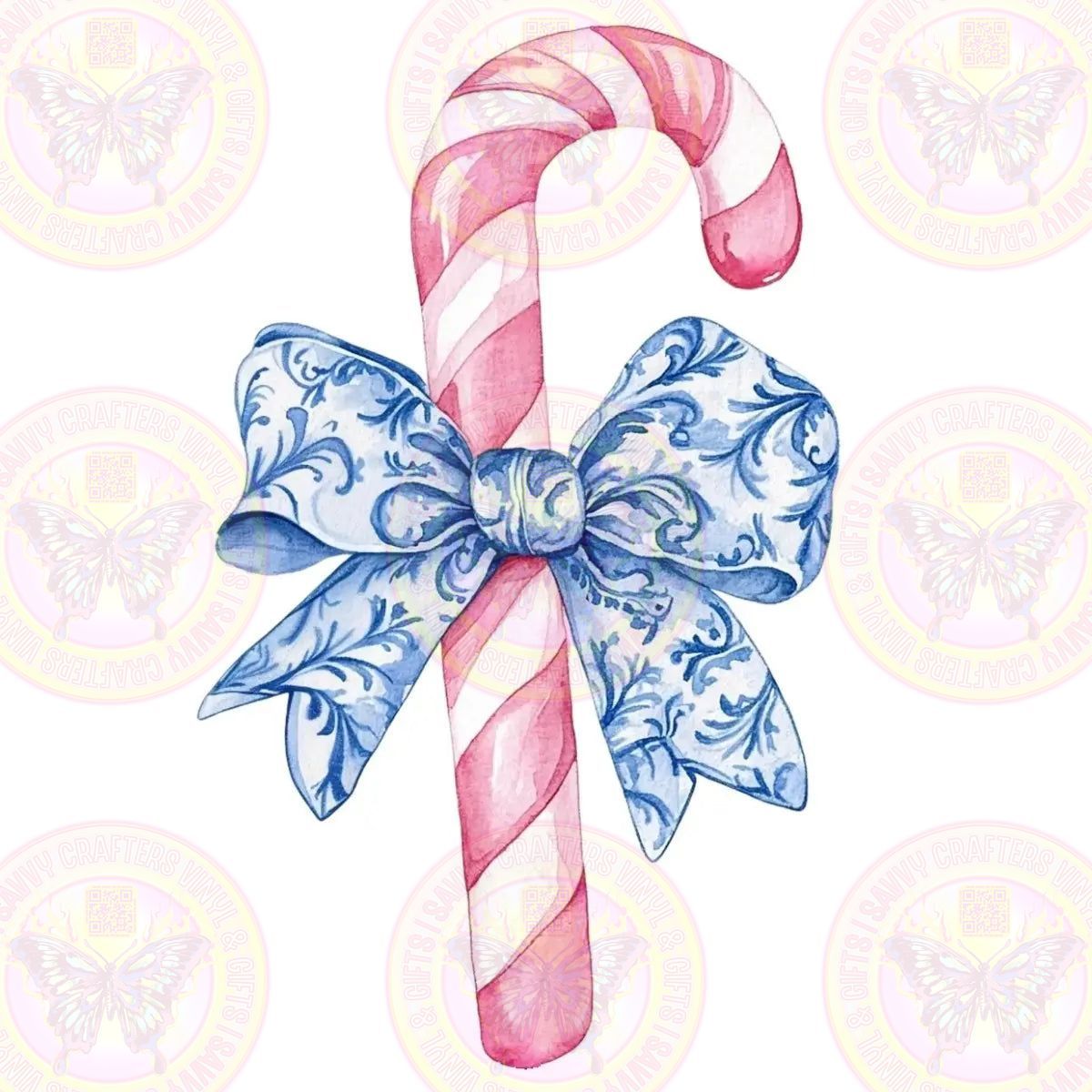 Coquette Chinoiserie Blue Candy Cane - Savvy Crafters Vinyl & Gifts