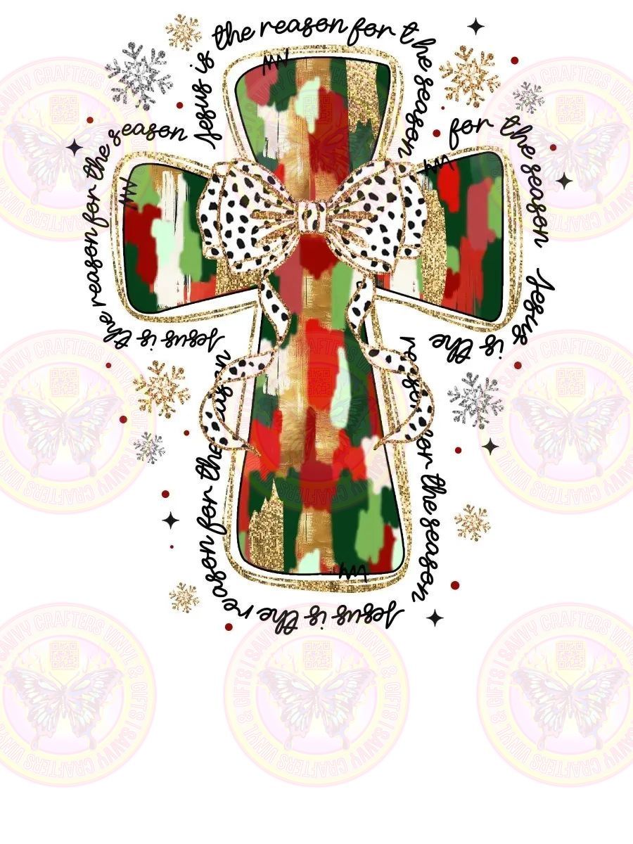 Coquette Jesus is the reason for the season Cross - Savvy Crafters Vinyl & Gifts