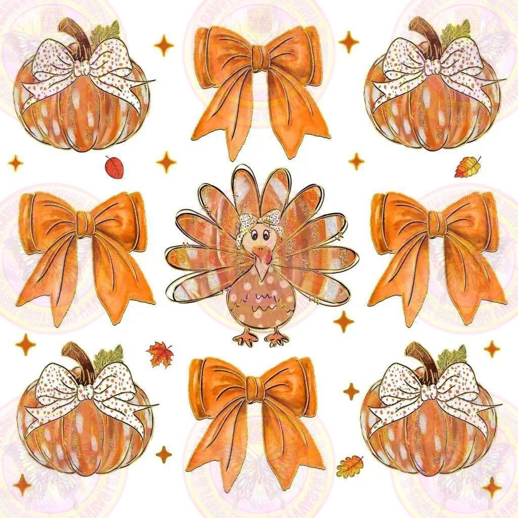 Coquette Orange Faux Glitter Turkeys & Pumpkins Checkered - Savvy Crafters Vinyl & Gifts