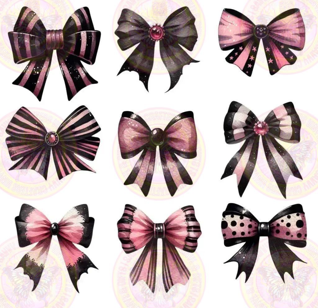 Coquette Pink & Black Bow Checkered - Savvy Crafters Vinyl & Gifts