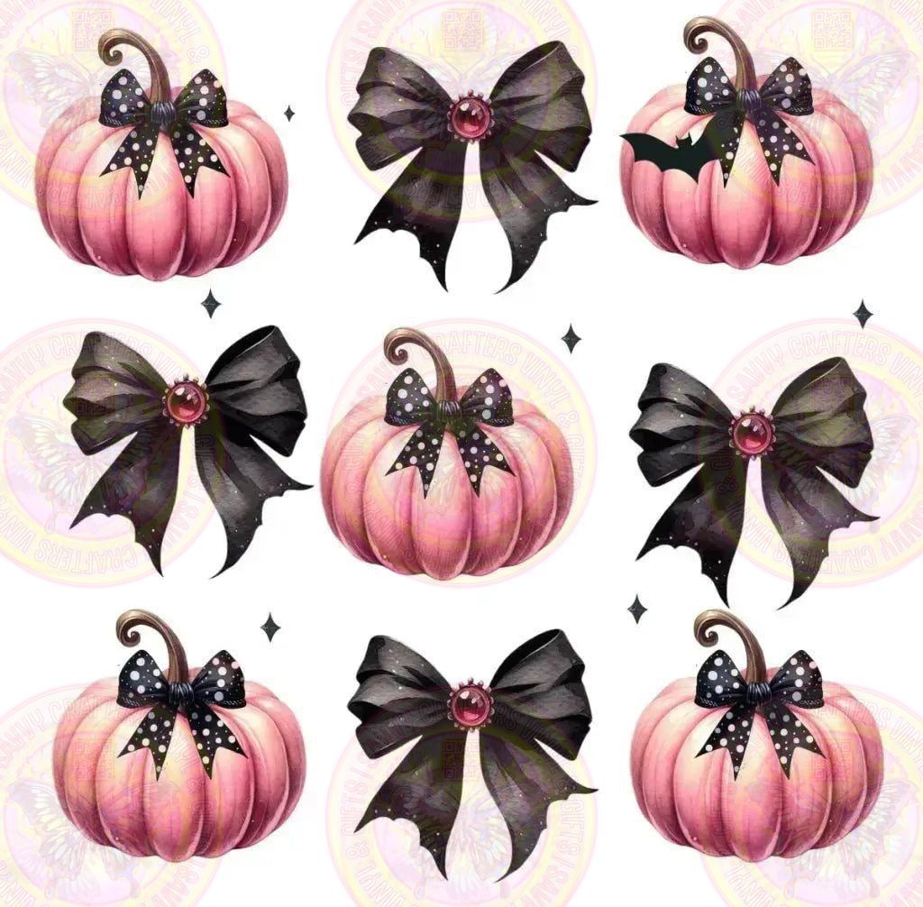 Coquette Pink Pumpkin Black Bow Checkered - Savvy Crafters Vinyl & Gifts