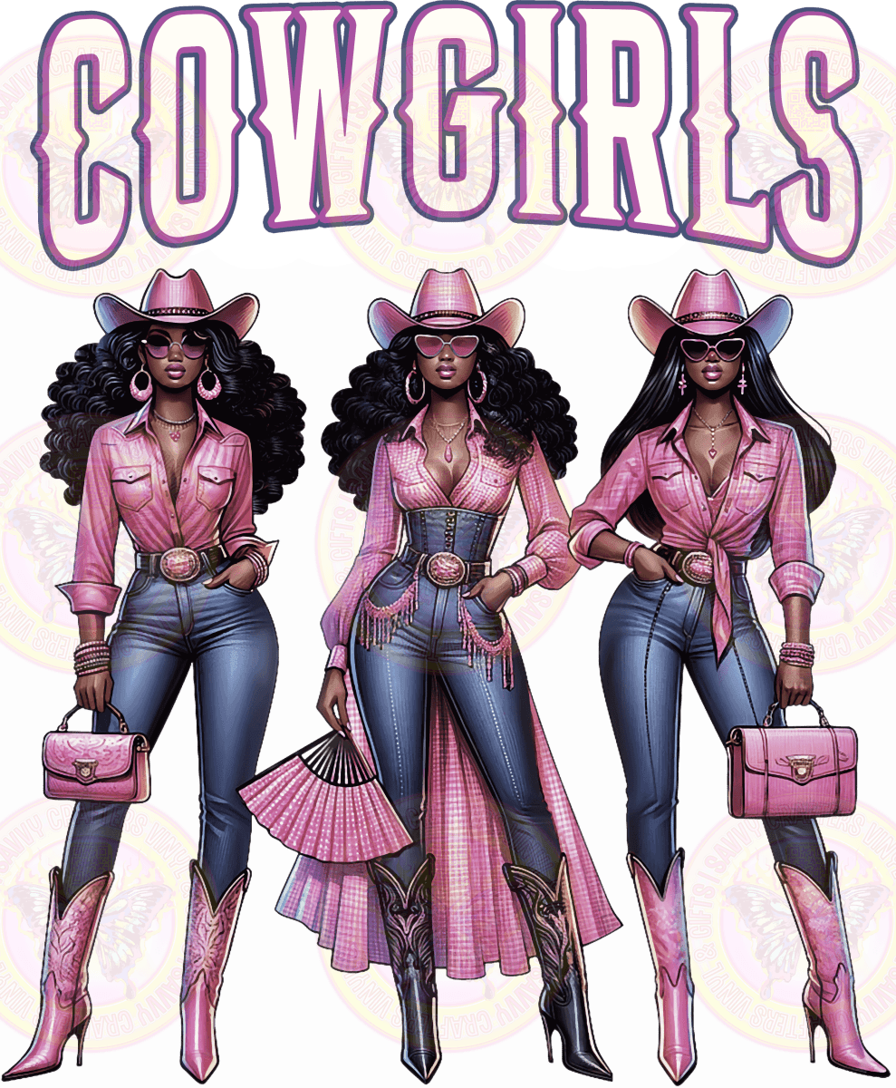Cowgirls Denim Pink African American - Savvy Crafters Vinyl & Gifts