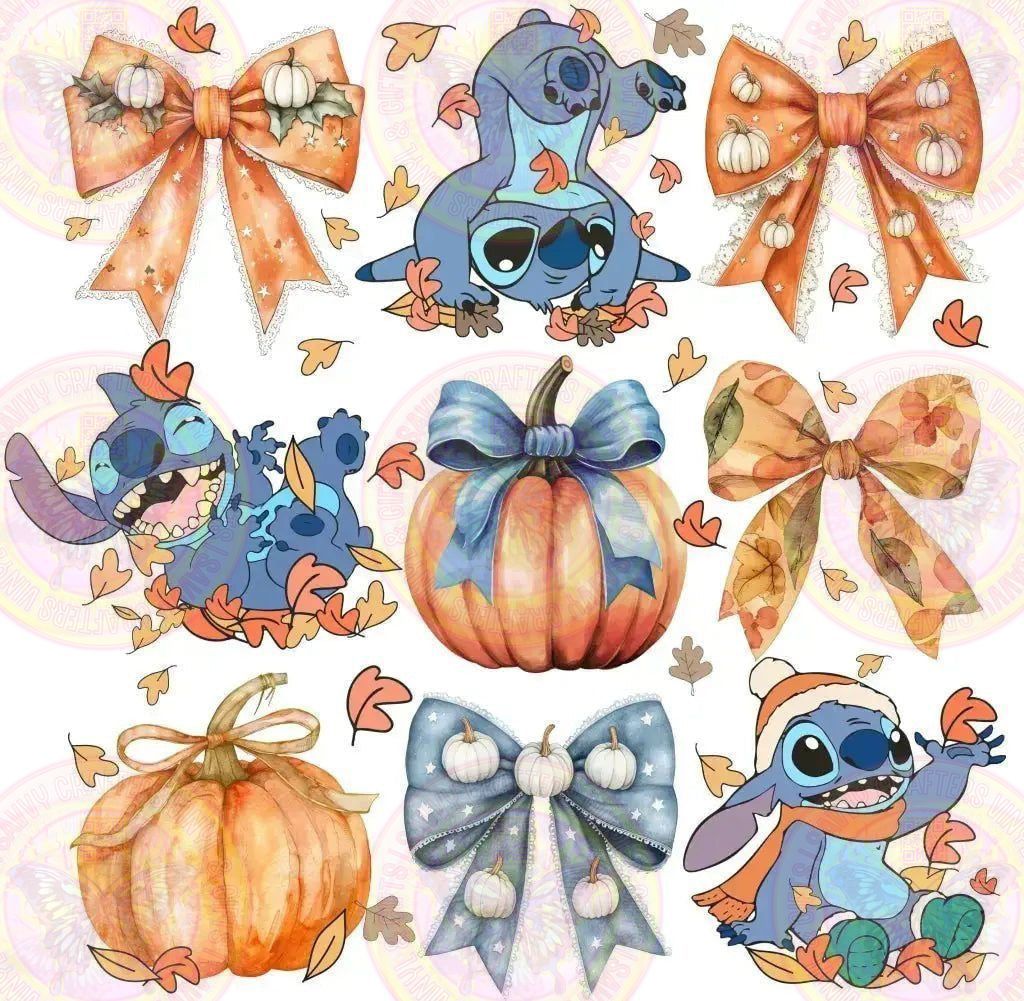 Cute Blue Alien Coquette Pumpkin Fall Checkered - Savvy Crafters Vinyl & Gifts