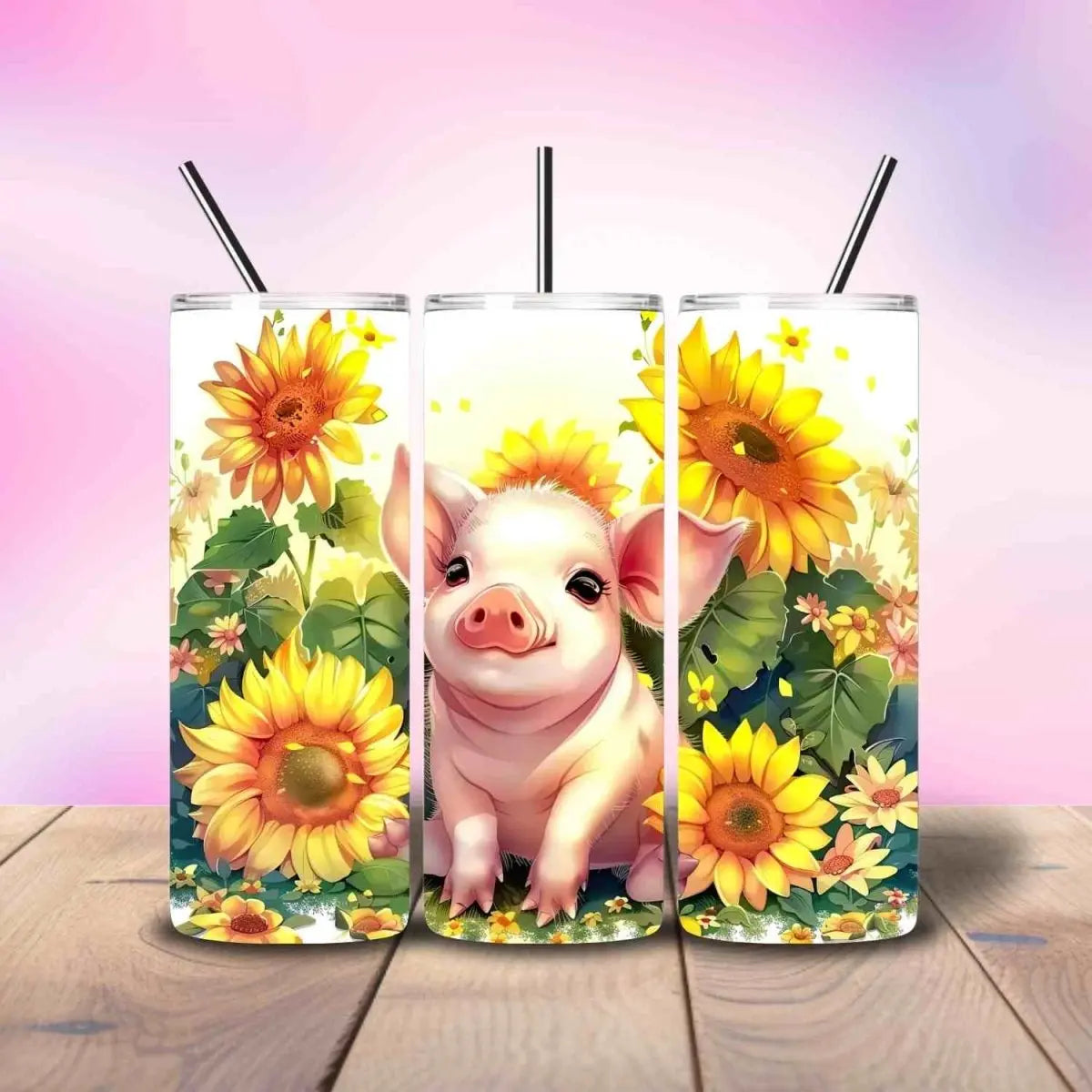Cute Pig Piglet Sunflower Sunny - Fully Completed Tumbler Skinny Straight 20/30oz - Savvy Crafters Vinyl & Gifts