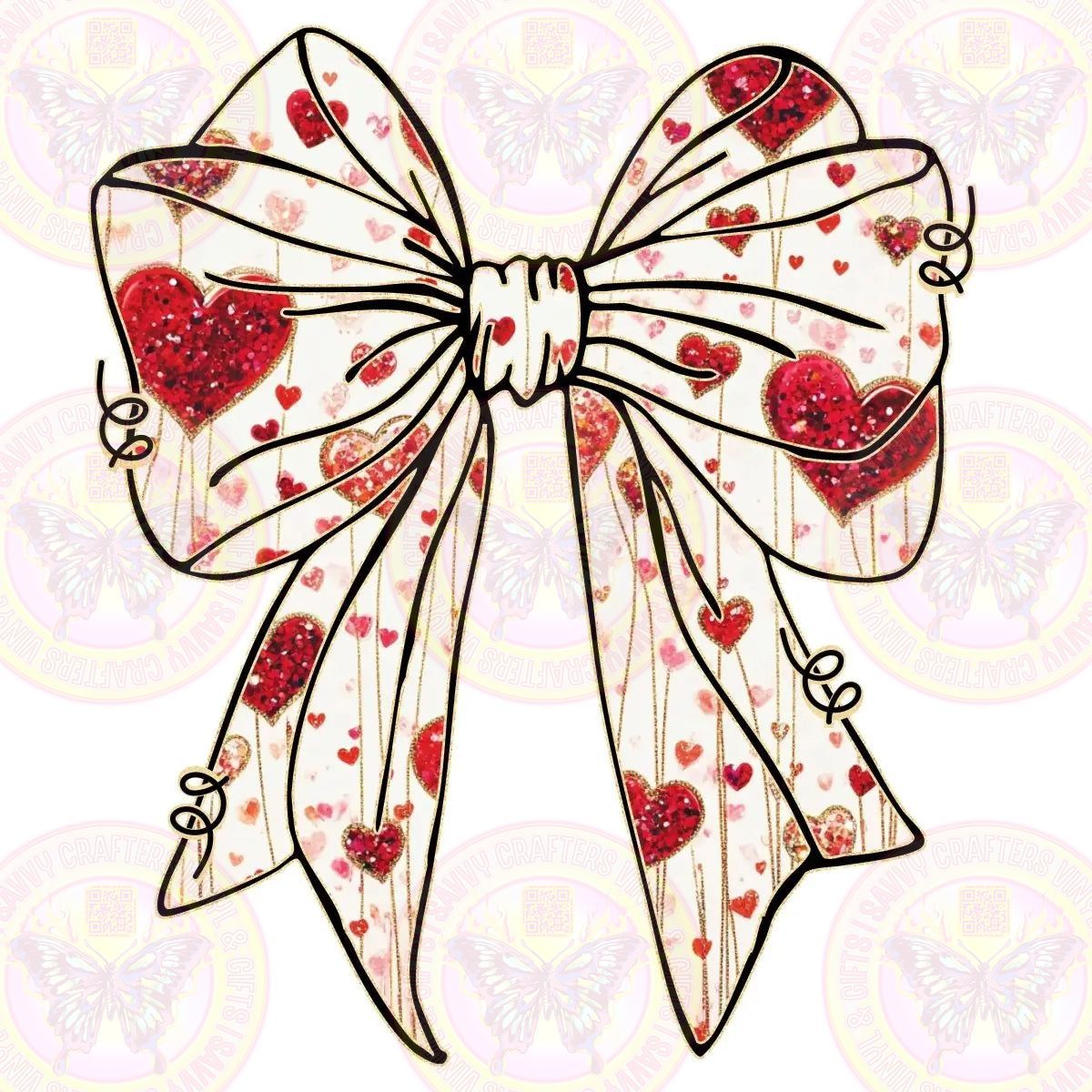 Cute White Coquette Bow with Hearts - Savvy Crafters Vinyl & Gifts