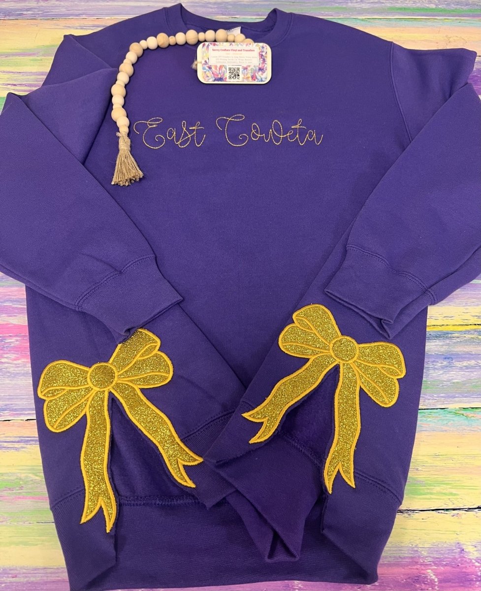 East Coweta Glitter Embroidered Bow Sweatshirt - Savvy Crafters Vinyl & Gifts