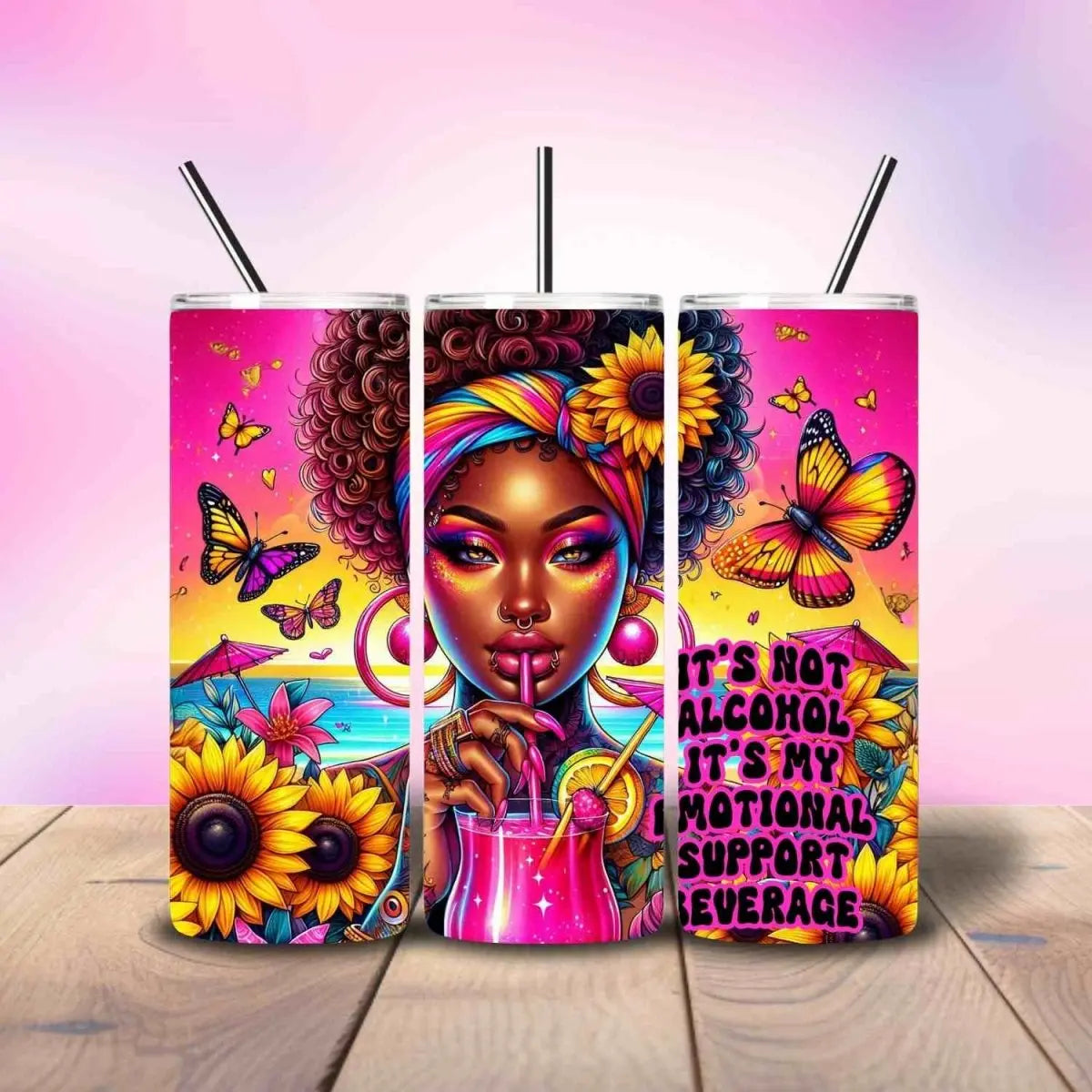 Emotional Support Beverage Melanin Girl - Fully Completed Tumbler Skinny Straight 20/30oz - Savvy Crafters Vinyl & Gifts