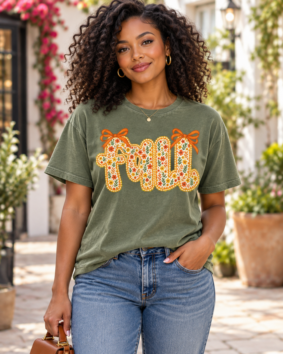Fall Floral Bows Tee - Savvy Crafters Vinyl & Gifts