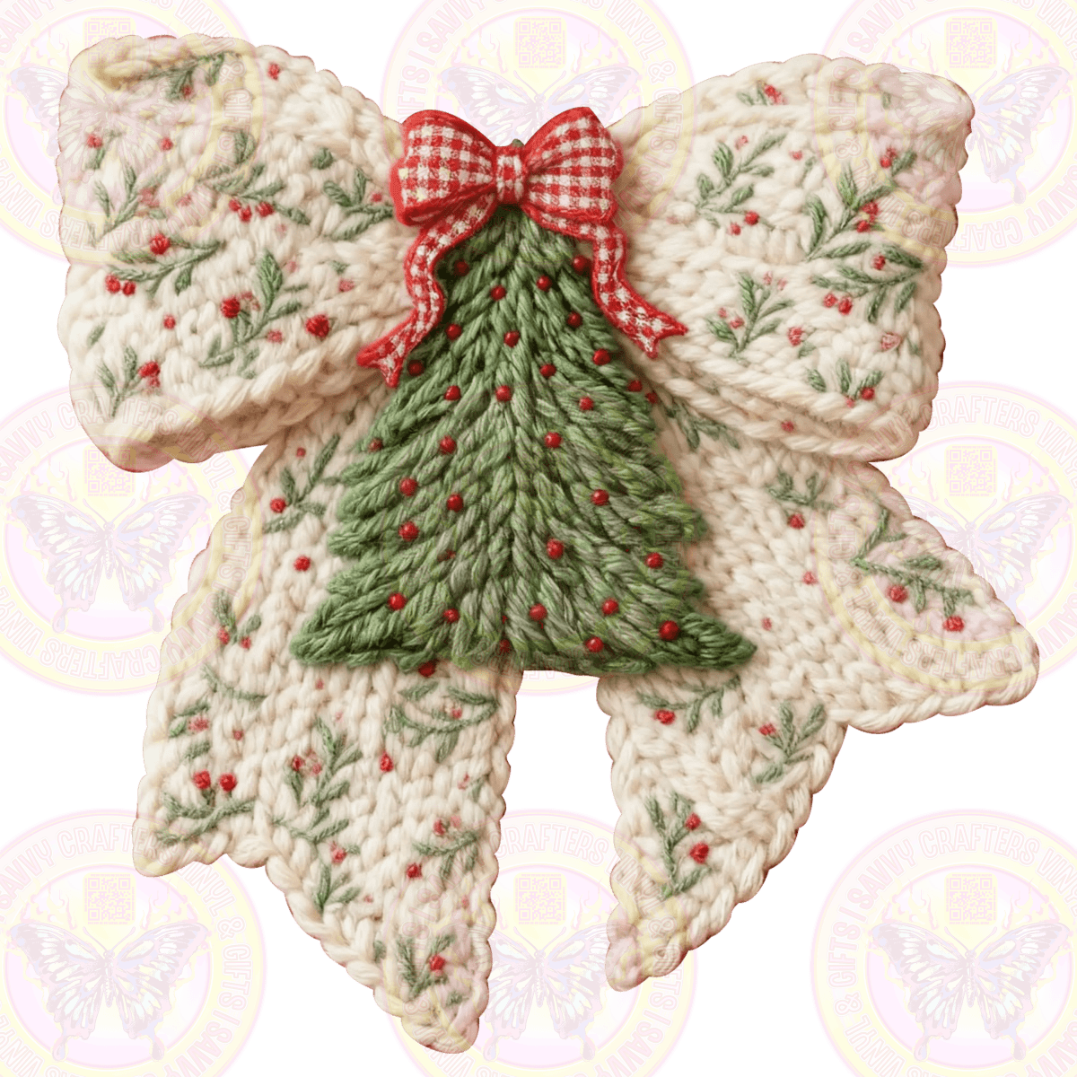 Faux Crochet Cream Christmas Bow - Savvy Crafters Vinyl & Gifts
