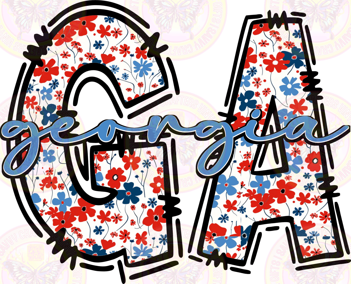 Georgia Red White and Blue Floral - Savvy Crafters Vinyl & Gifts