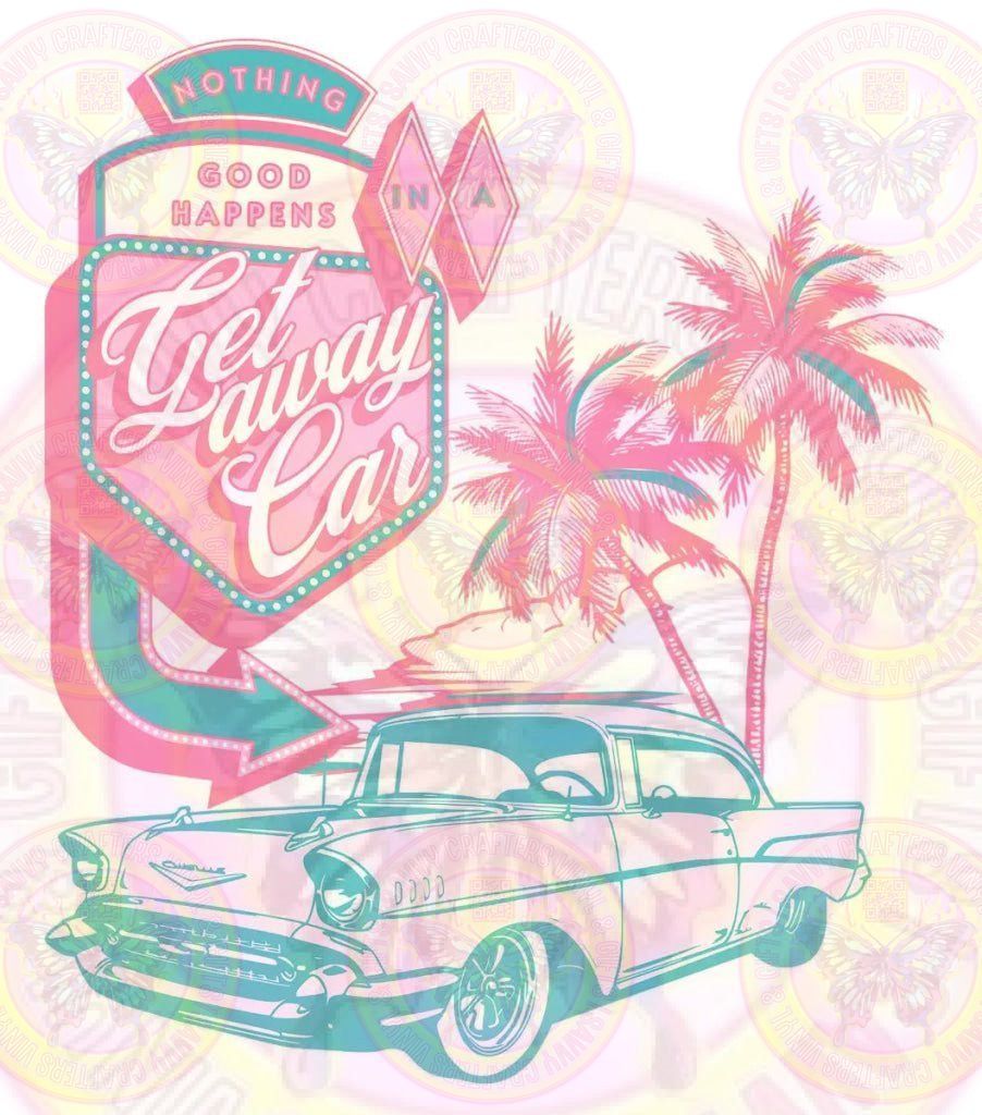 Getaway Car Pink Cadillac Full Color Transfer - Savvy Crafters Vinyl & Gifts