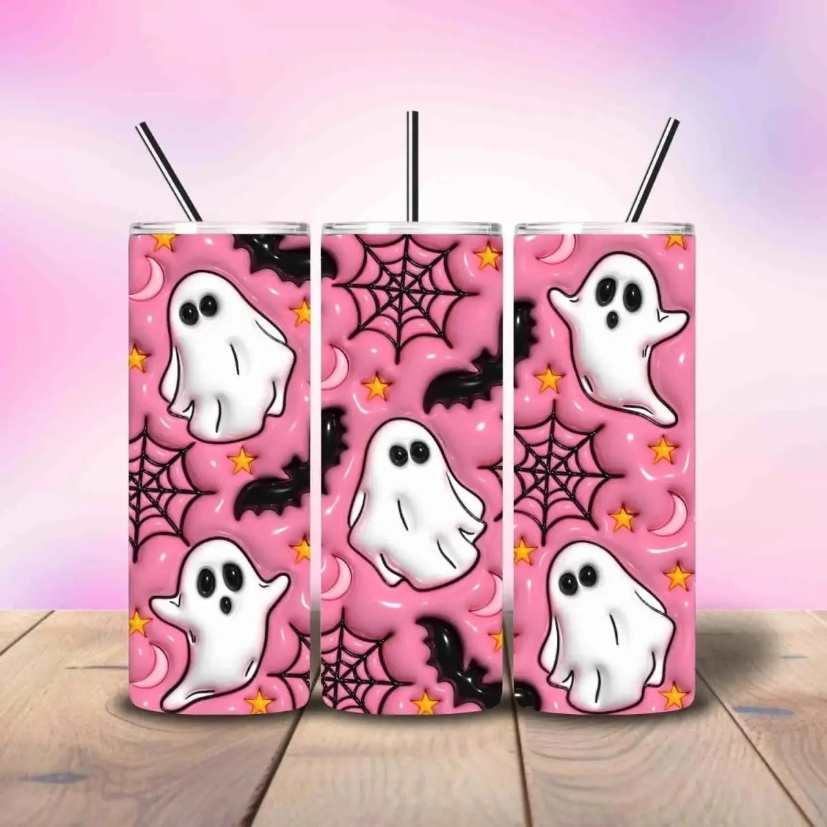 Ghost & Bats Spooky Pink Puffy - Fully Completed Tumbler Skinny Straight 20/30oz - Savvy Crafters Vinyl & Gifts
