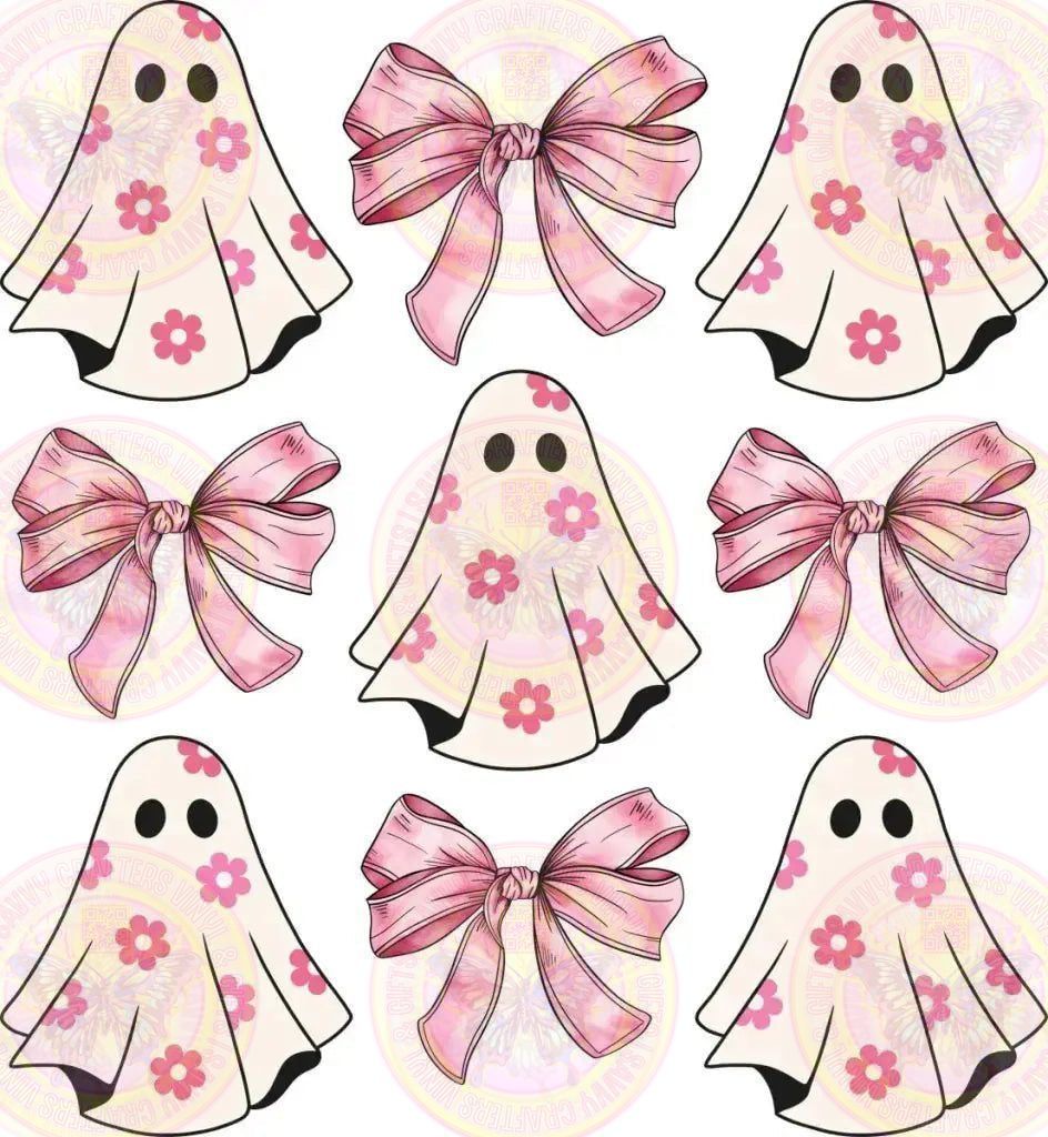 Ghost Coquette Floral Pink Checker - Savvy Crafters Vinyl & Gifts