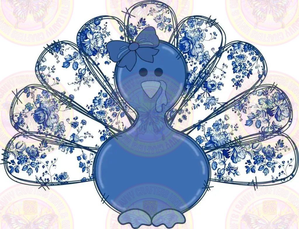 Girl Turkey Sketch Blue Floral Chinoiserie - Savvy Crafters Vinyl & Gifts