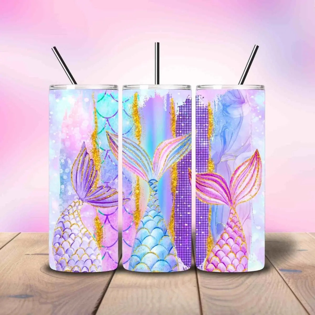 Girly Mermaid Tail Glitter Patterns - Fully Completed Tumbler Skinny Straight 20/30oz - Savvy Crafters Vinyl & Gifts