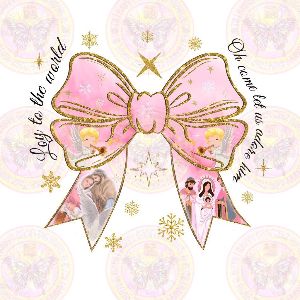 Glitter Pink Jesus Nativity Bow - Savvy Crafters Vinyl & Gifts