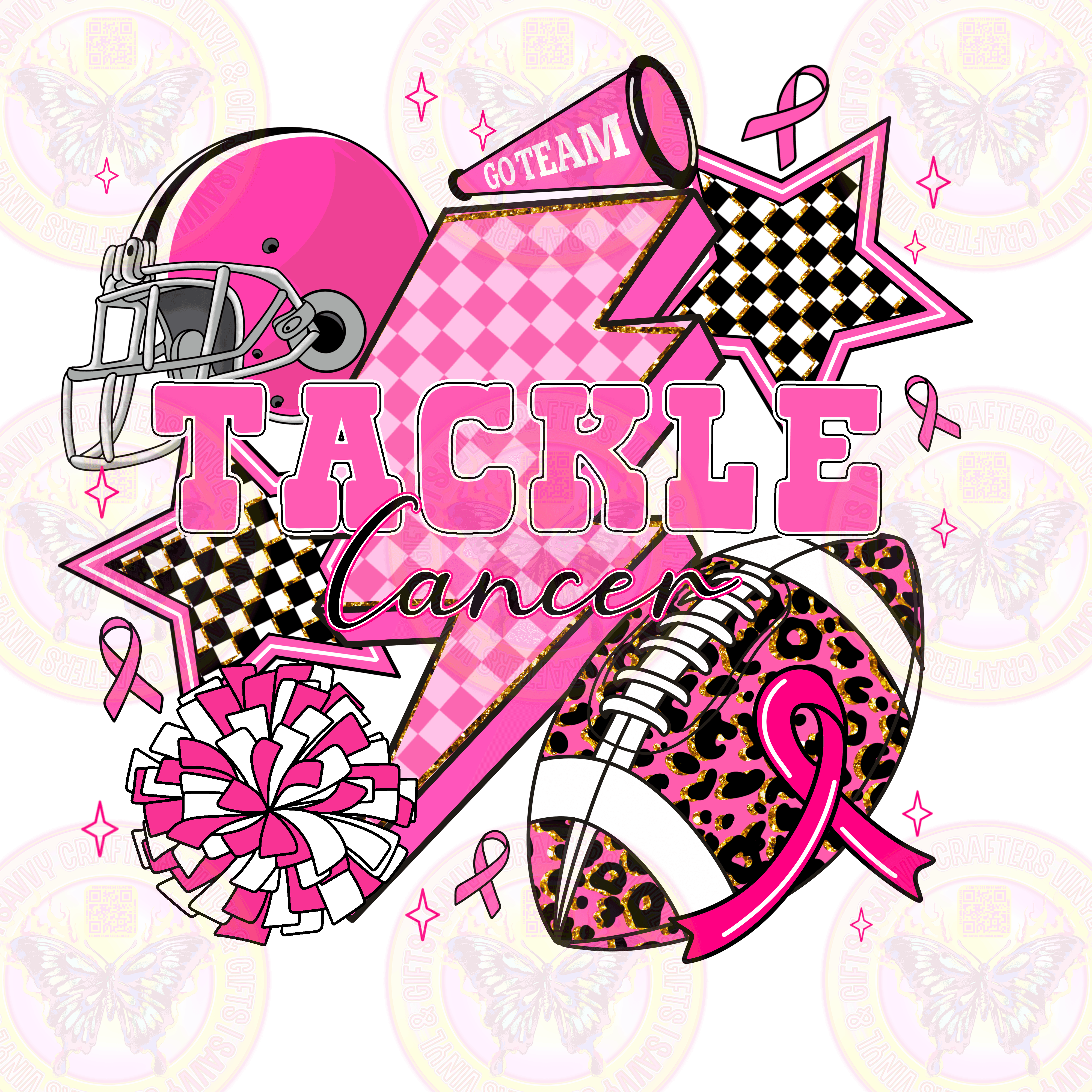 Go Team tackle Cancer Sporty Graphic Breast Cancer Awareness - Savvy Crafters Vinyl & Gifts