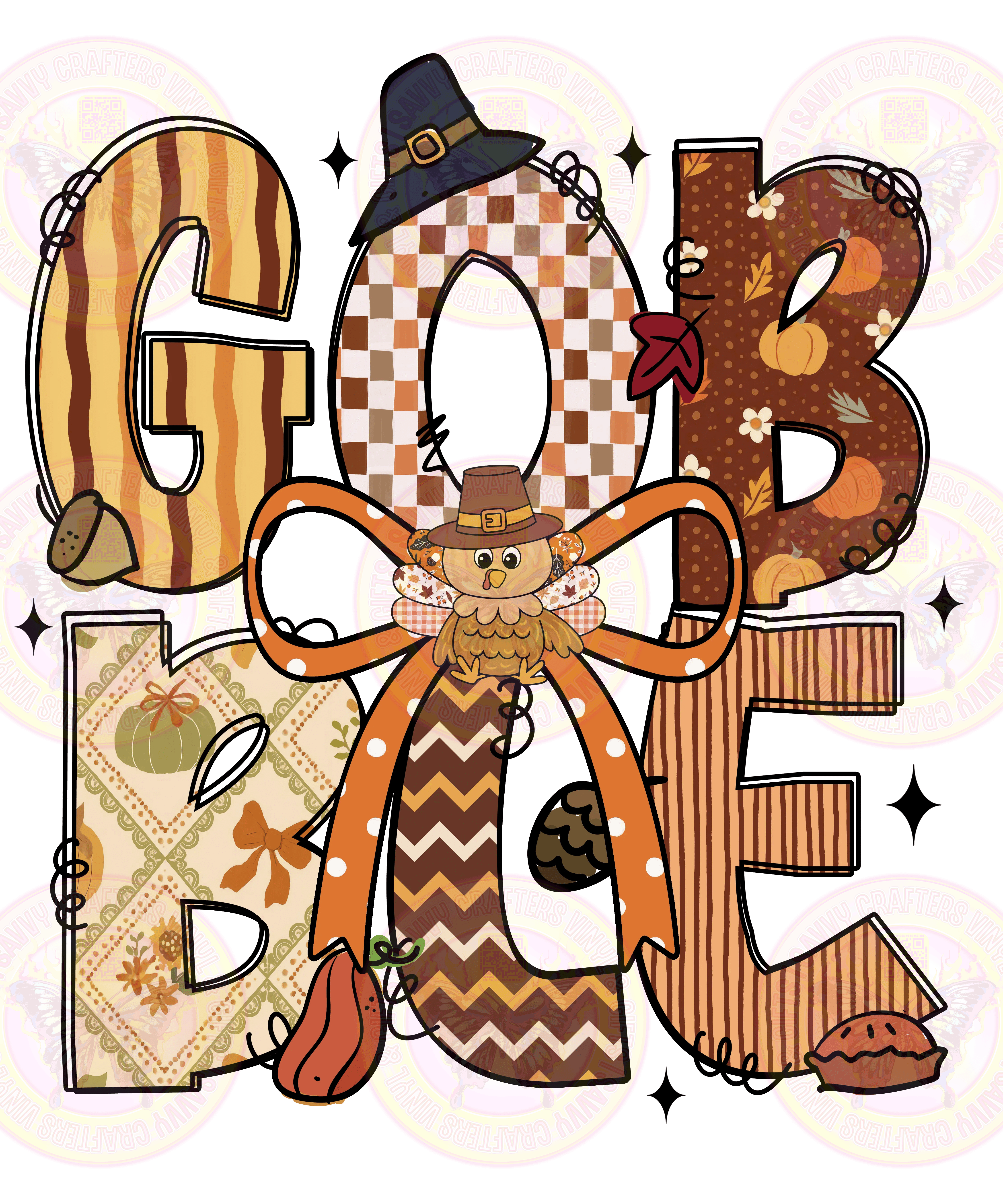 Gobble Doodle Turkey Patterned Letters - Savvy Crafters Vinyl & Gifts