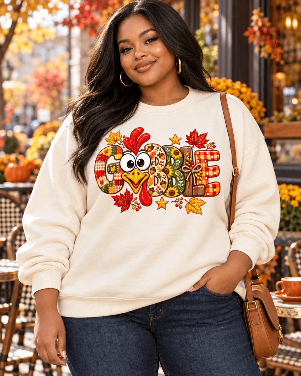 Gobble Patchwork Turkey Sweatshirt - Savvy Crafters Vinyl & Gifts