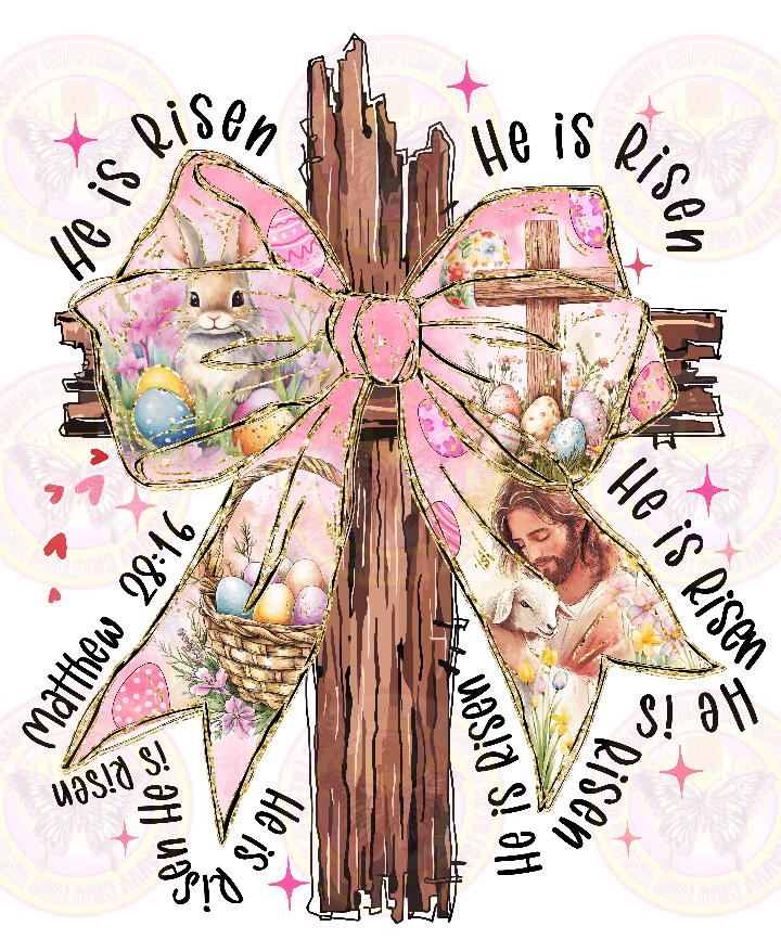 He is Risen Black Letters Coquette Cross Easter - Savvy Crafters Vinyl & Gifts