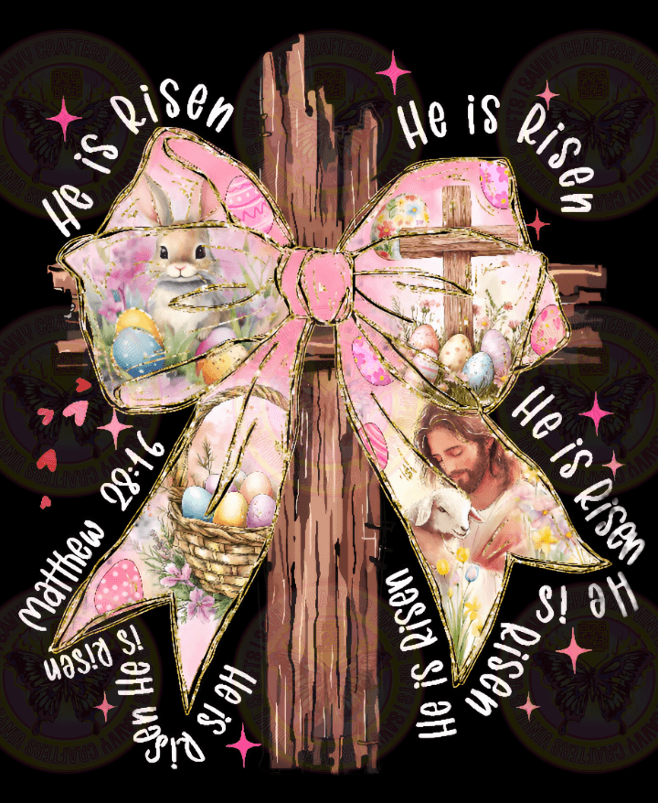 He is Risen White Letters Coquette Cross Easter - Savvy Crafters Vinyl & Gifts