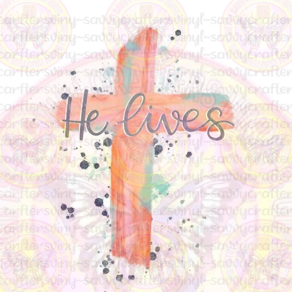 He Lives Cross Peach - Savvy Crafters Vinyl & Gifts