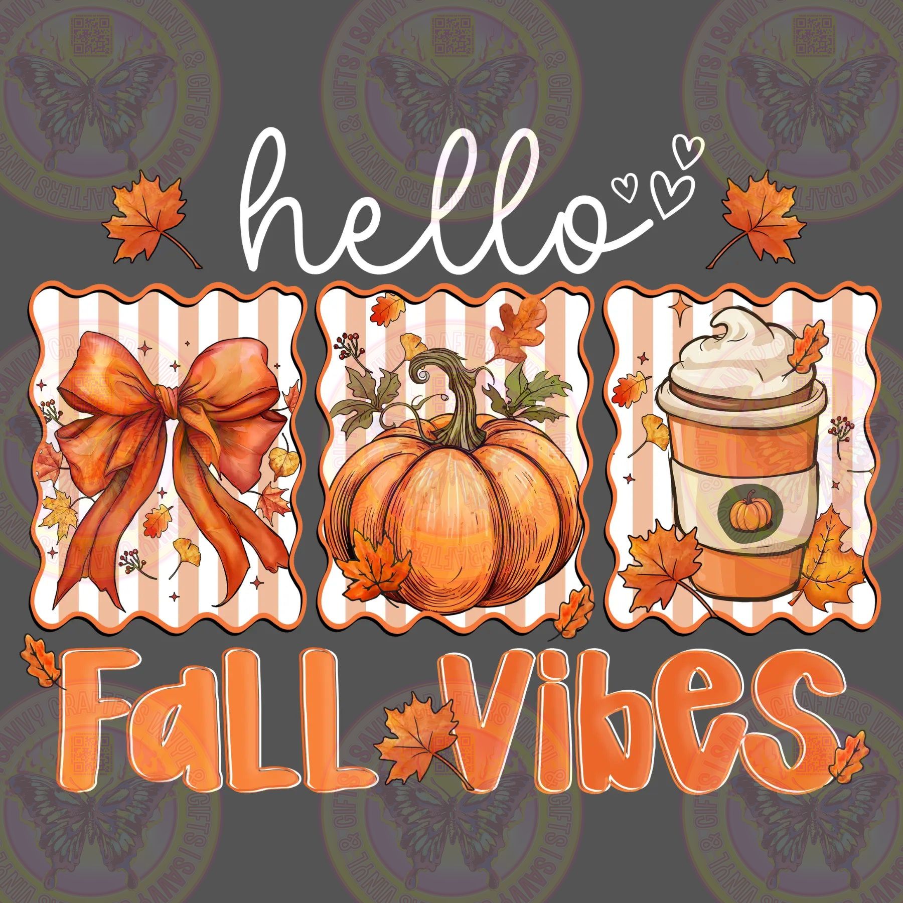 Hello Fall Vibes Doodle Coquette Pumpkin Spice & Leaves - Savvy Crafters Vinyl & Gifts